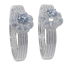 Pair of silver earrings with gemstones on a white background