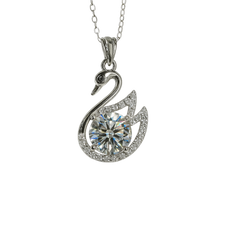 Silver swan pendant necklace on a white background