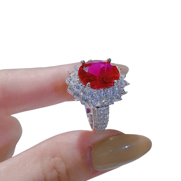 RegalFlame Crimson Halo Ring – 5.9CT Total Look