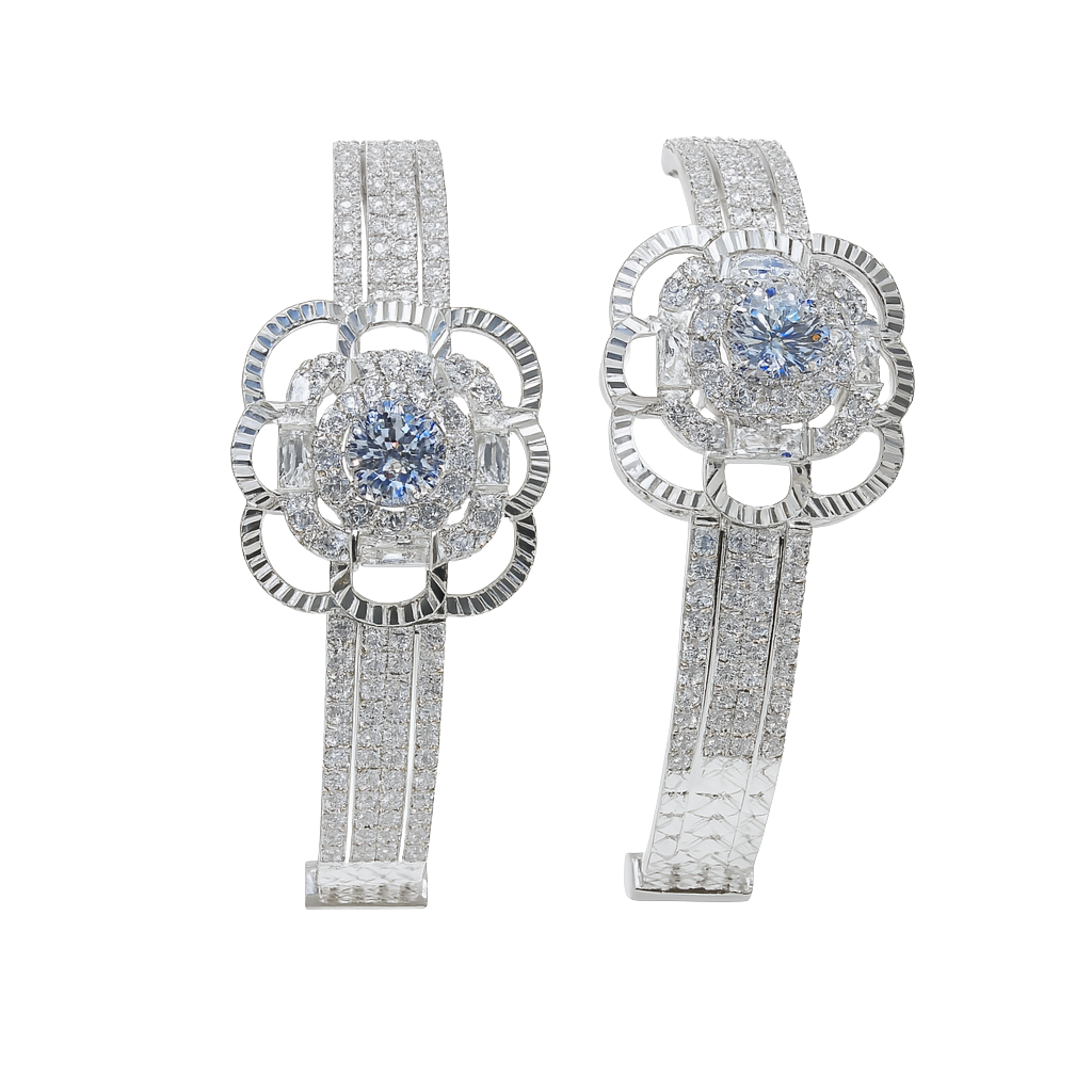 Rosette Halo Pavé Bangle – Garden-Glow Statement