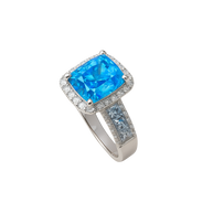 Azure Cushion Halo Ring – Platinum Shine
