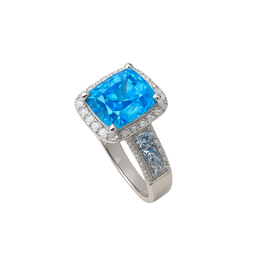 Azure Cushion Halo Ring Shine
