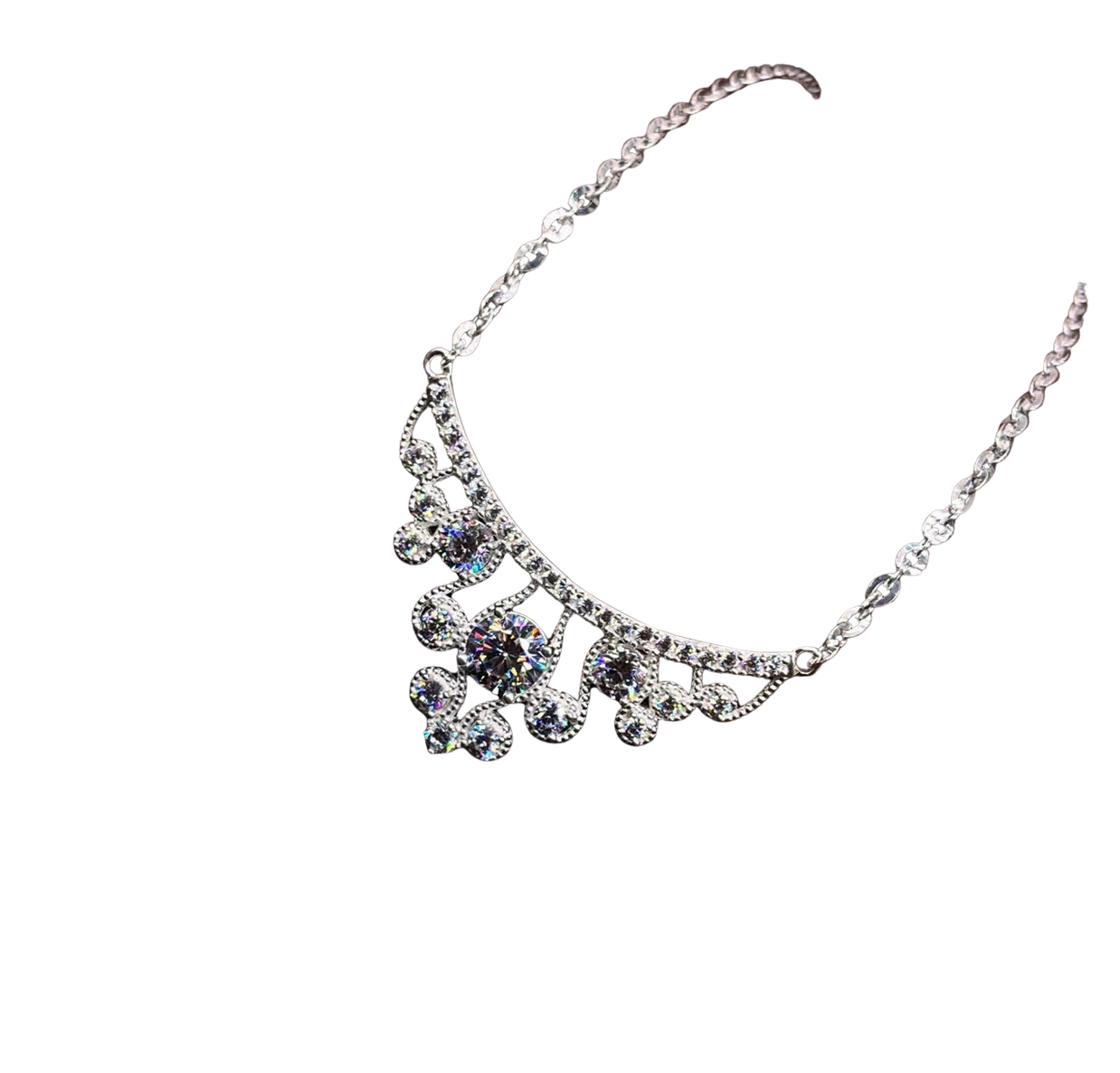 Regal Tiara CZ Scroll Necklace