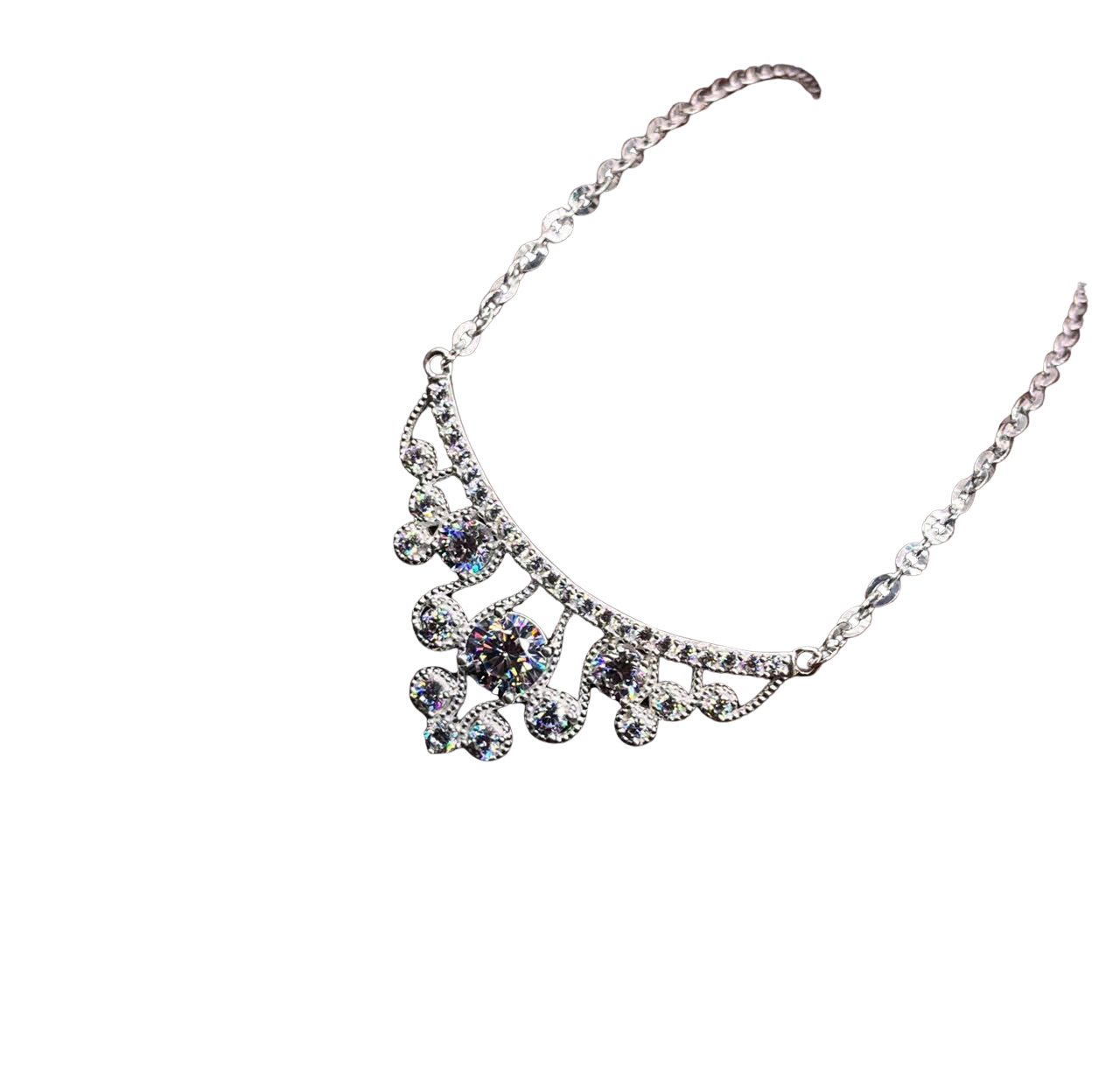 Regal Tiara CZ Scroll Necklace