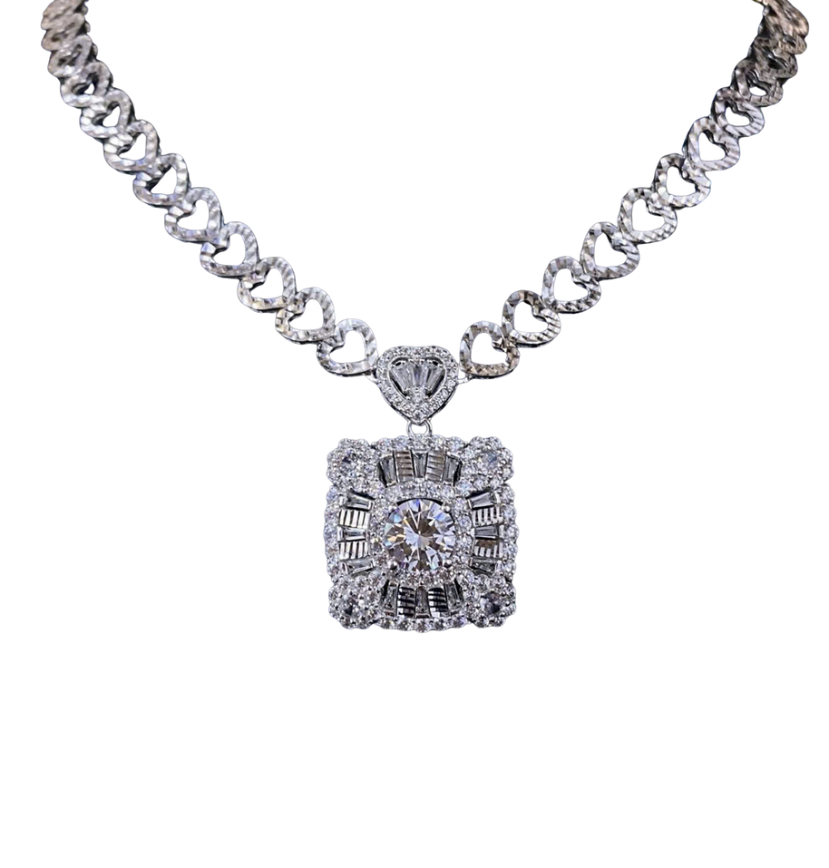 HLJN007 Lumia HeartLinkLuxe Necklace - Platinum Statement Gifts For Her
