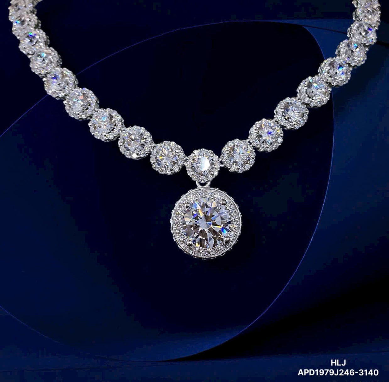 Diamond necklace on a dark blue background