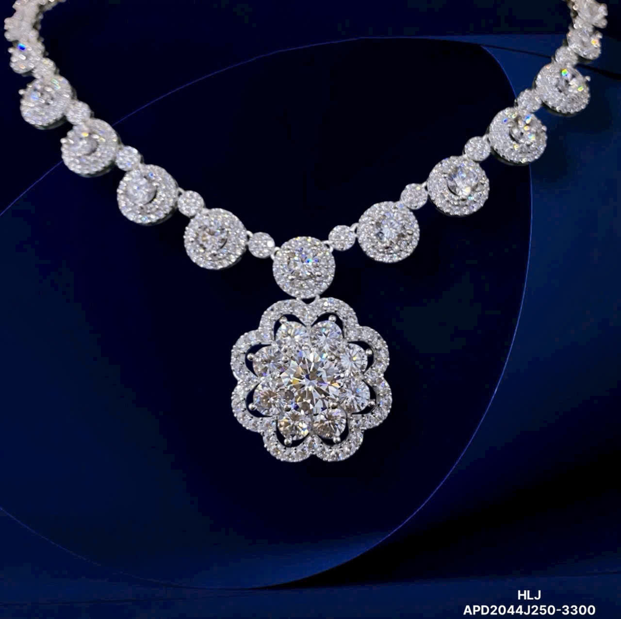 Diamond necklace on a dark blue background
