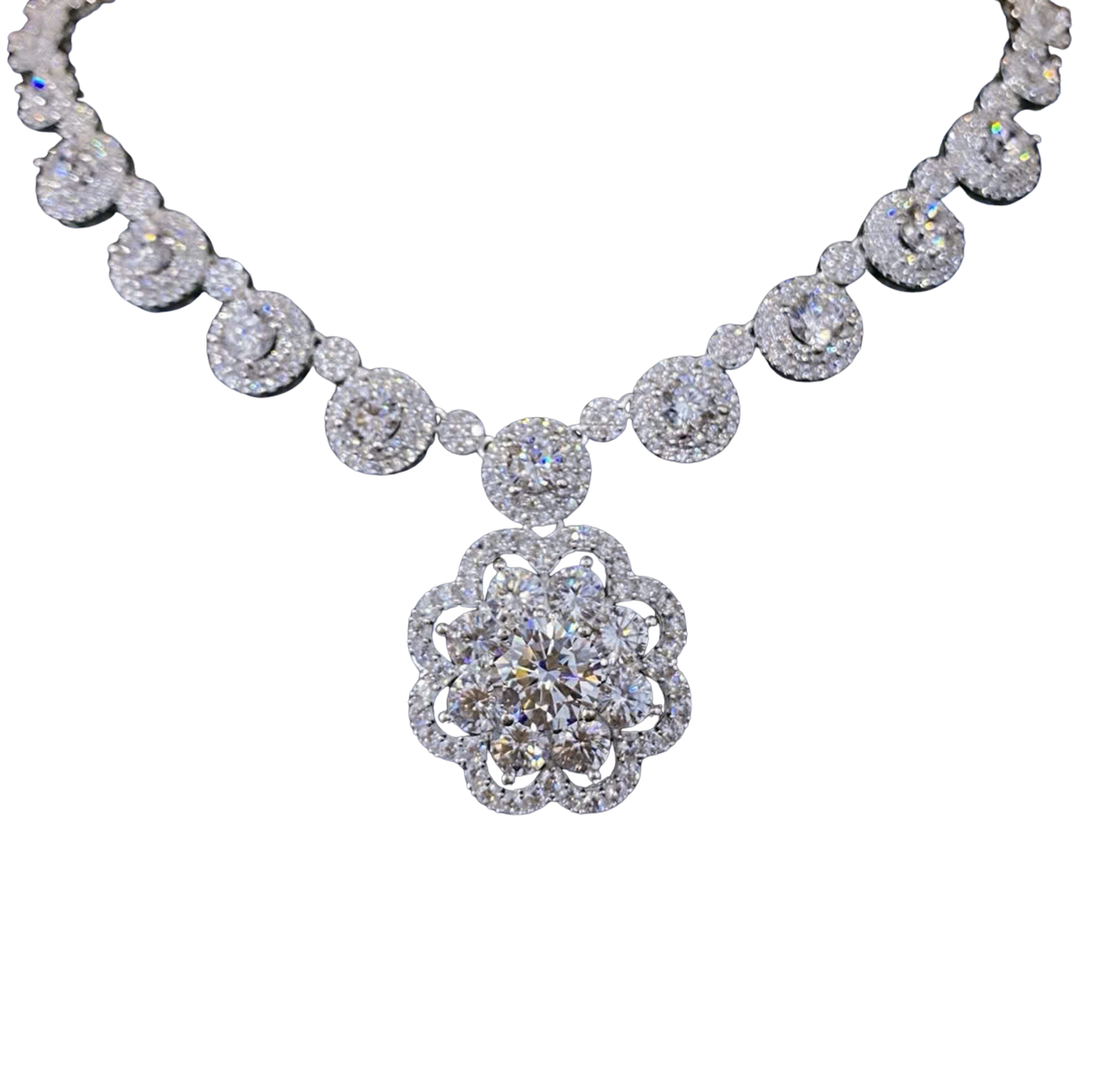 Diamond necklace on a white background