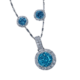 Diamond necklace with blue gemstones on a white background