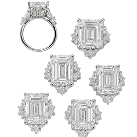 Diamond ring and earrings on a white background
