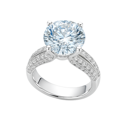 Diamond ring with a large central gemstone on a white background