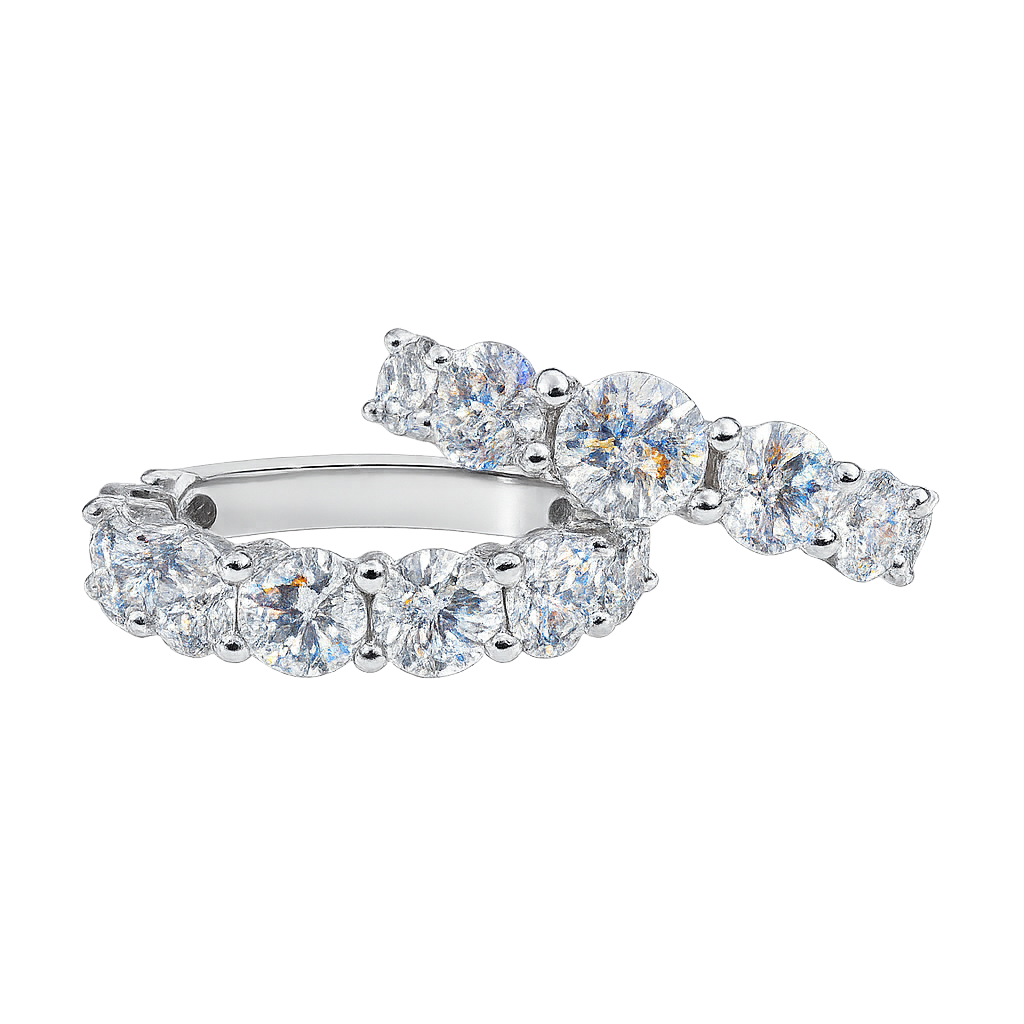 Diamond ring with a white gold band on a white background