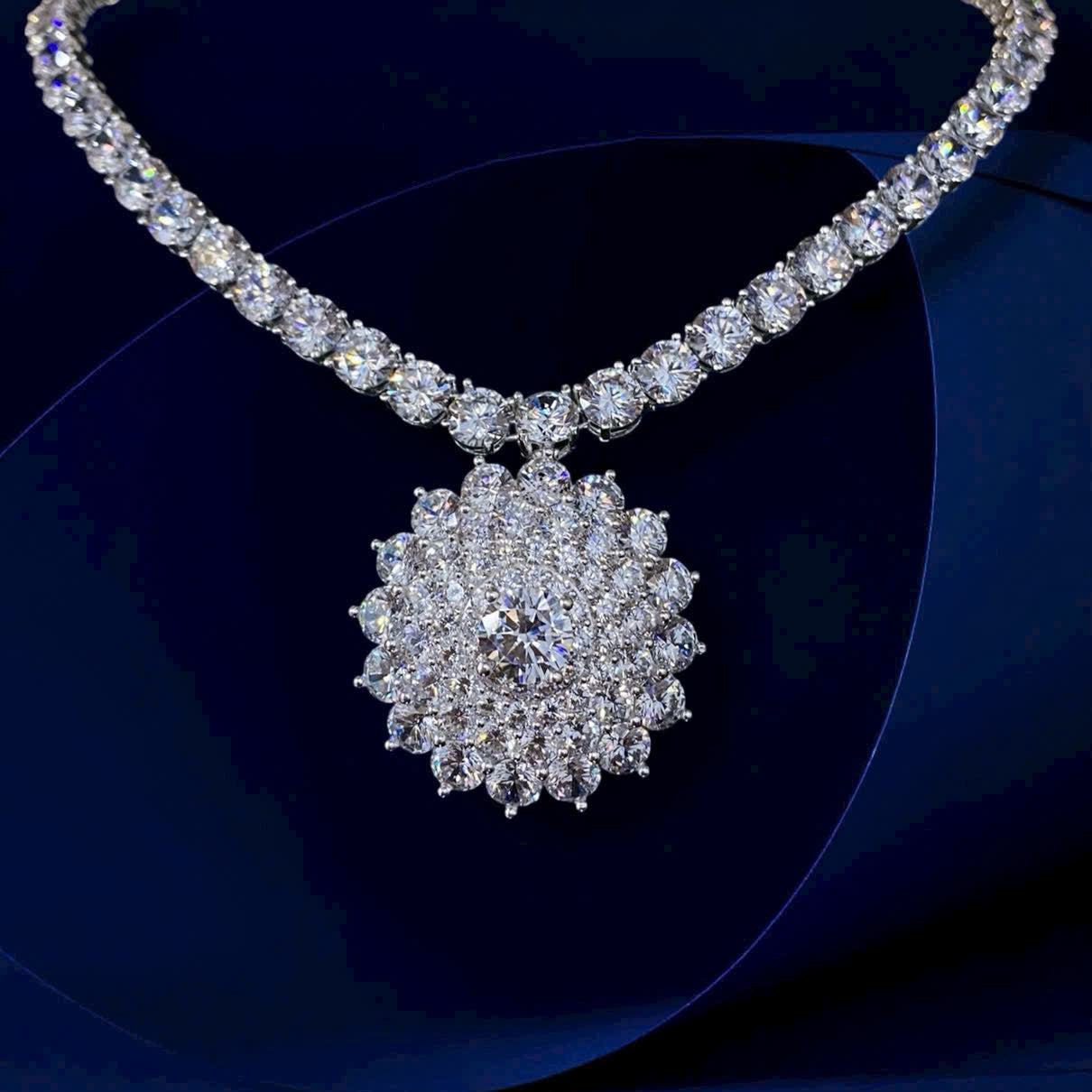 Elegant diamond necklace on a dark background