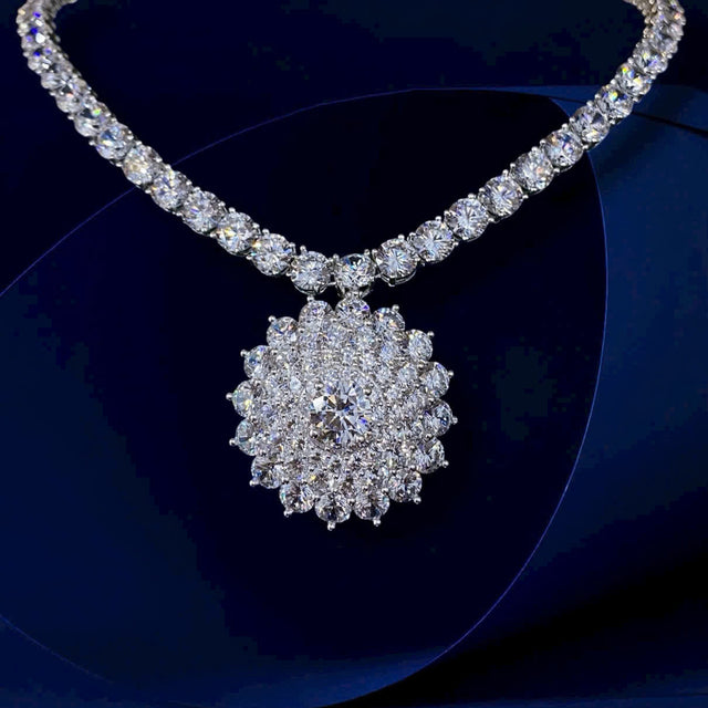 Elegant diamond necklace on a dark background