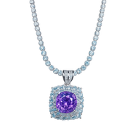Necklace with a purple gemstone pendant on a white background