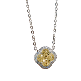 Necklace with a yellow gemstone pendant on a white background