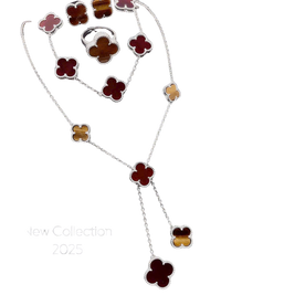 Necklace with clover-shaped pendants on a white background