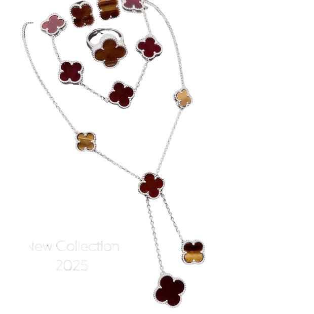Necklace with clover-shaped pendants on a white background