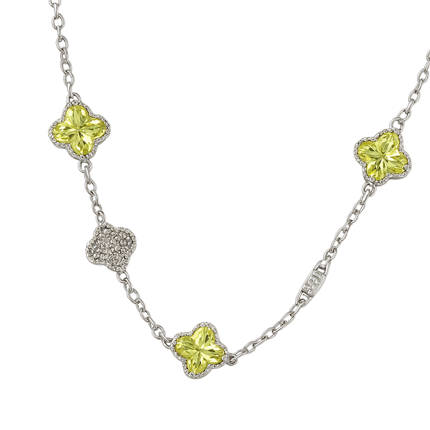 Necklace with green butterfly-shaped stones on a white background