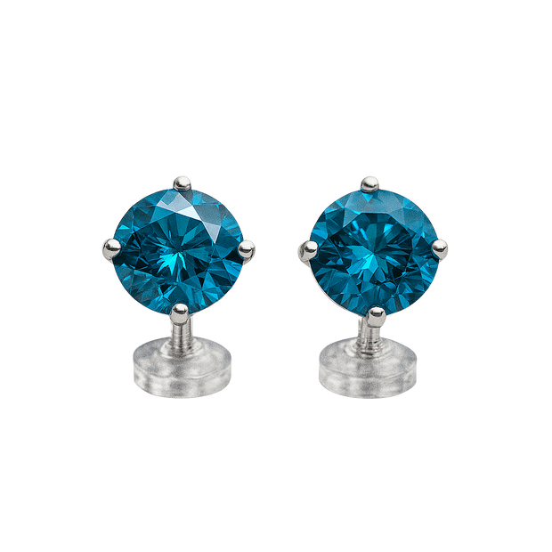 Pair of blue gemstone earrings on a white background