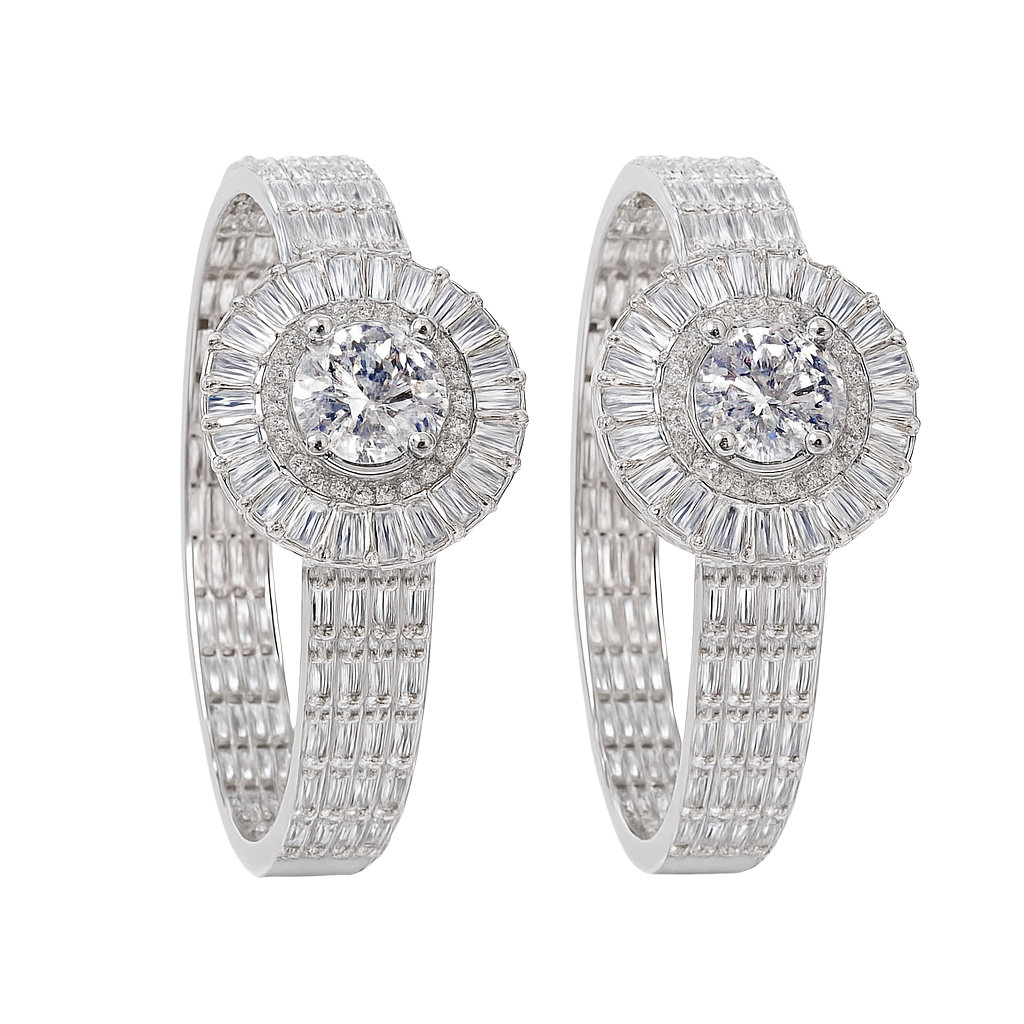 Pair of diamond earrings on a white background