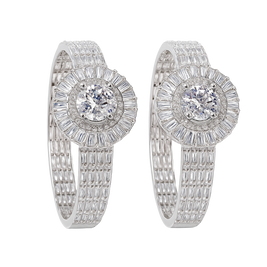 Pair of diamond earrings on a white background