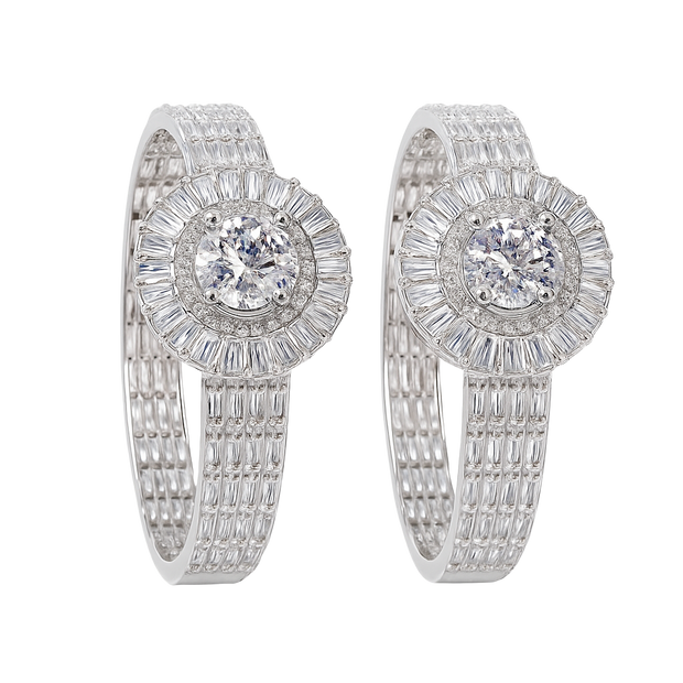 Pair of diamond earrings on a white background