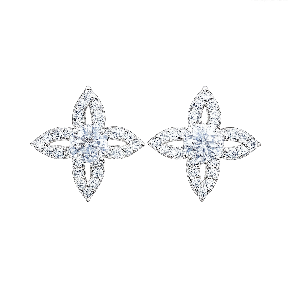 Pair of diamond earrings on a white background
