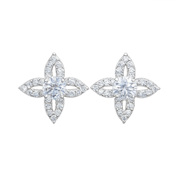 Pair of diamond earrings on a white background