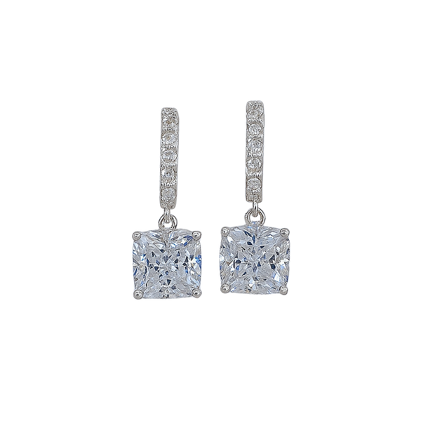 Pair of diamond earrings on a white background