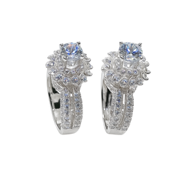 Pair of silver earrings with gemstones on a white background