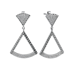 Pair of silver triangle earrings on a white background