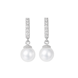 Pearl earrings with diamond accents on a white background