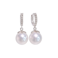 Pearl earrings with silver clasps on a white background