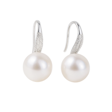 Pearl earrings with silver hooks on a white background