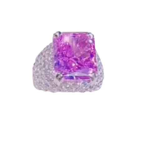 Ring with a pink gemstone on a white background