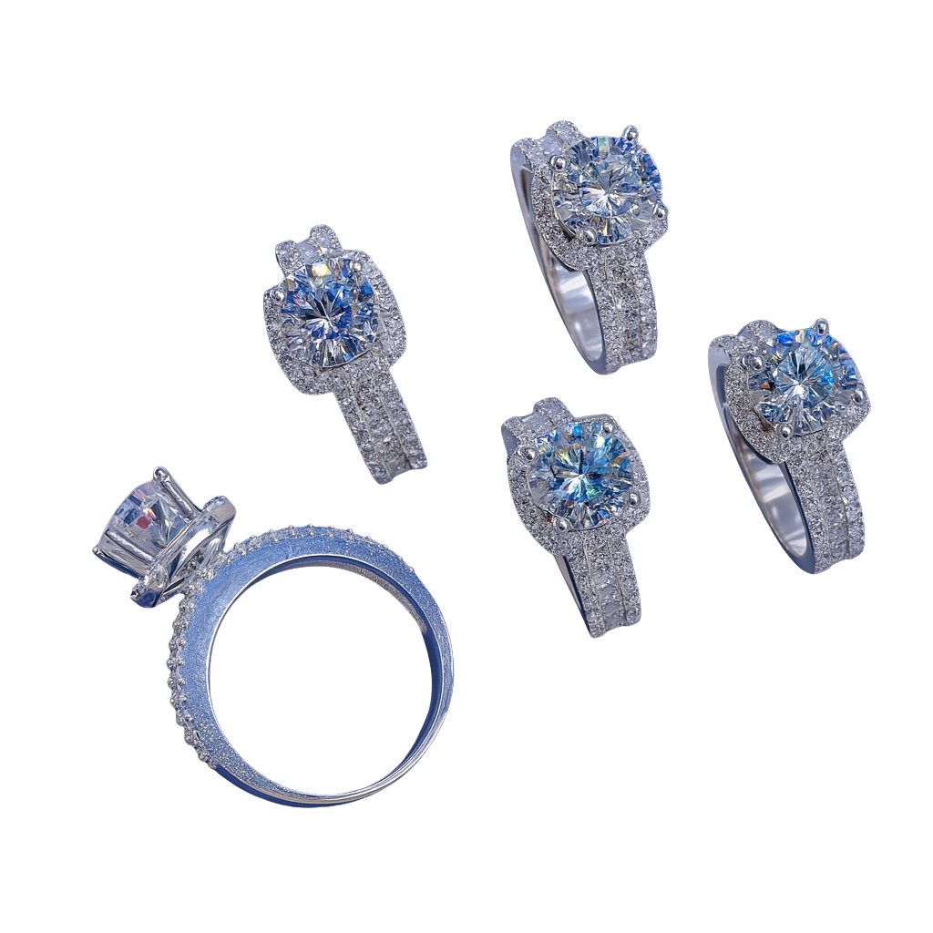 Set of diamond rings on a white background