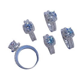 Set of diamond rings on a white background