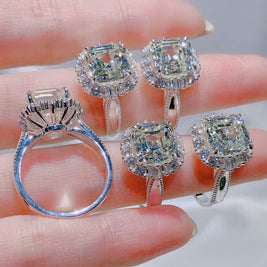 Set of diamond rings on a hand with a blurred background