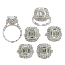 Set of diamond rings with various designs on a white background