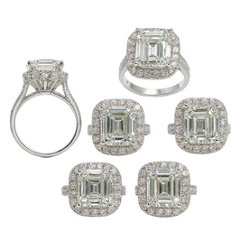 Set of diamond rings with various designs on a white background