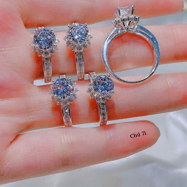 Set of silver rings with blue gemstones on a hand