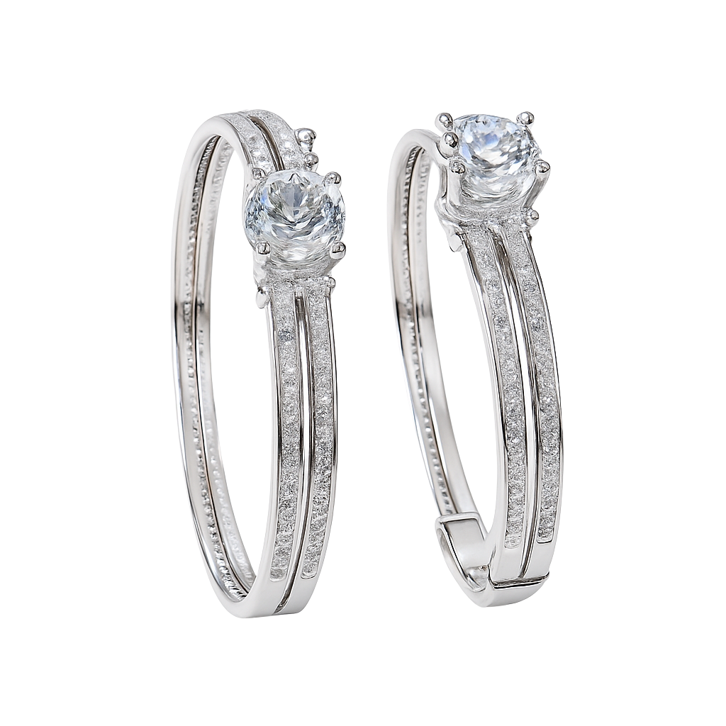 Silver bracelet with gemstones on a white background