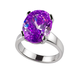 Silver ring with a large purple gemstone on a white background