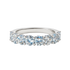 Silver ring with clear gemstones on a white background