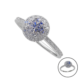 Silver ring with gemstone and diamond accents on a white background