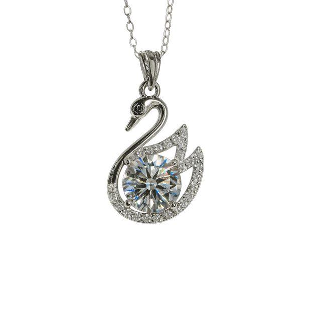 Silver swan pendant necklace on a white background