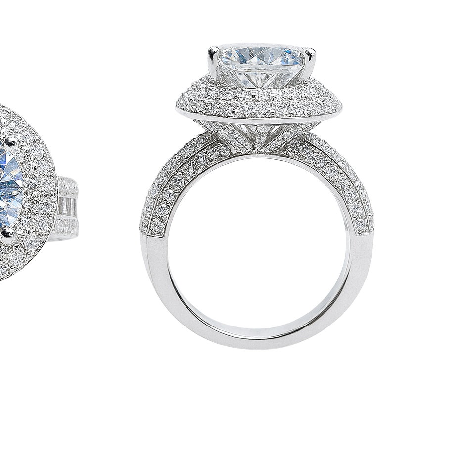 Two diamond rings on a white background