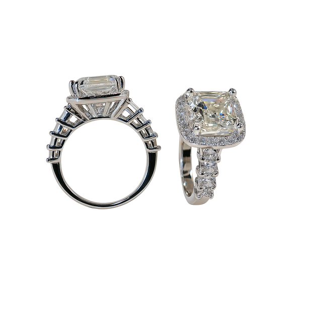 Two diamond rings on a white background