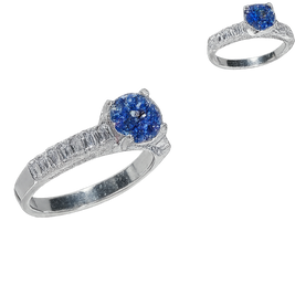 Two silver rings with blue gemstones on a white background